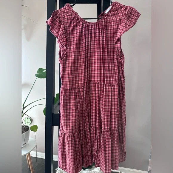 Burgandy Plaid Mini-Dress - Picture 1 of 2